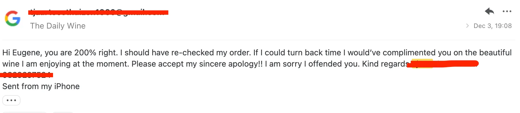 His apology